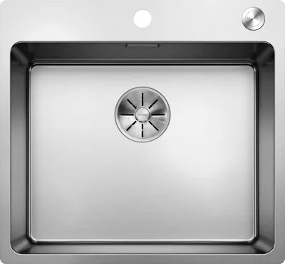 A top-down view of a stainless steel kitchen sink.