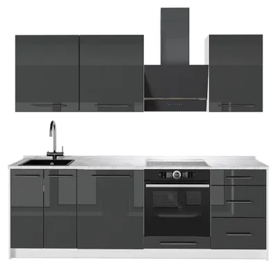 Produktbild von Küchenzeile Vicco Fame-Line Anthrazit Hochglanz/Weiß 230 cm, AP Marmor, Model 64011