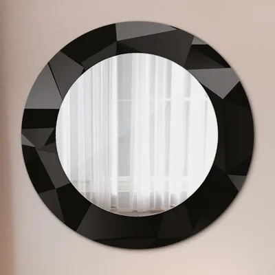 Produktbild von Ø50cm Spiegel - Glasrahmen mit Aufdruck - Wandspiegel Schlafzimmer - Abstrakt schwarz