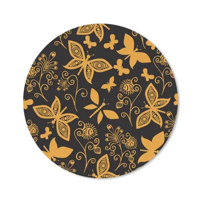 Produktbild von MuchoWow® Mauspad Mousepad Blumen - Schmetterling - Gold - Muster 20x20 cm - Mousepads - Maus Mat - Pad - Mausunterlage - Schreibtischmatte