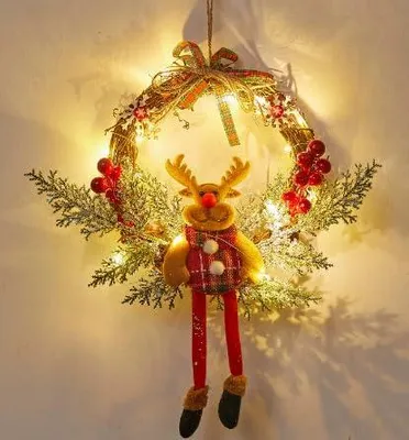 Weihnachtskranz 35 cm mit Elch – Türkranz Willkommensschild