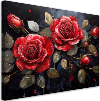 Produktbild von Leinwandbild Rose Blume Rot 90x60 Feeby Rot bild für die wand bereit zum aufhängen