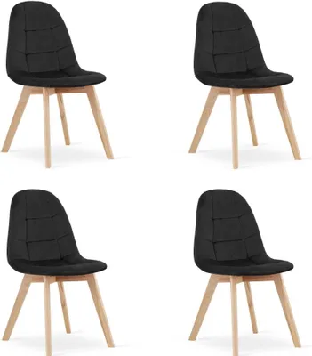 Produktbild von Esszimmerstuhl Bürostuhl Küchenstuhl, gepolsterter Stuhl, Velours-Sitzmaterial mit Holzbeinen aus Buche schwarzer Samt 4er Set
