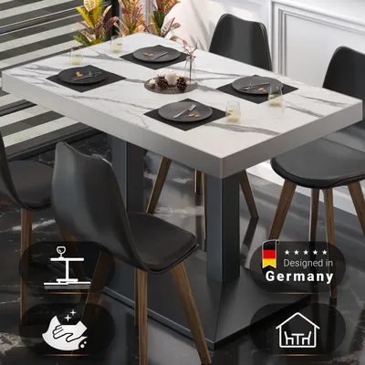 Produktbild von BPA | Bistro Tisch | 110 x 60 x 81 cm | Rechteckig | Edelstahl Rand | Weiß Marmor / Schwarz | Bistrotisch Gastro Tisch