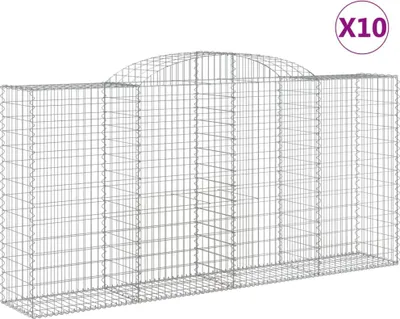 Productafbeelding van vidaXL Gabionen met boogvorm, 10 stuks, 300x50x140/160 cm, verzinkt staal