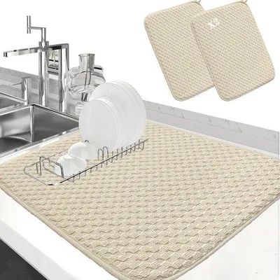 Produktbild von 2er Set Küchen- und Spülbecken-Trockenmatte, mikrofasertuch, Küchen- und Spülbecken-Trockenmatte, mikrofasertuch, Trockenmatte als Küchen- und Spülbecken-Abschreckmatte, beige