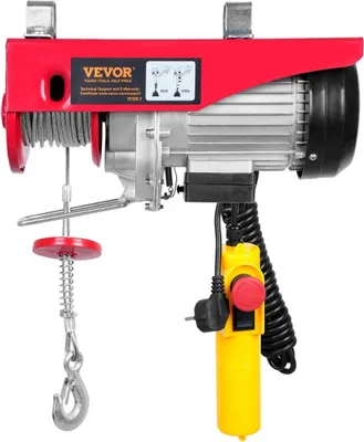 Image de Palans électriques, capacité de levage de 1320 lb, treuil électrique en acier de 1150 W 220 V avec télécommande filaire de 14 pieds, hauteur de levage de 40 pieds avec câble unique et moteur en cuivre pur, pour garage, entrepôt ou usine.