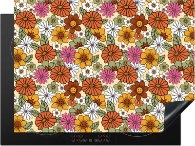 Produktbild von KitchenYeah© Herdabdeckplatte Vintage - Blumen - Muster , 71x52cm, Küche Deko, Glaskeramikkochfeld Herdabdeckung, Abdeckplatte fùr Kochfeld