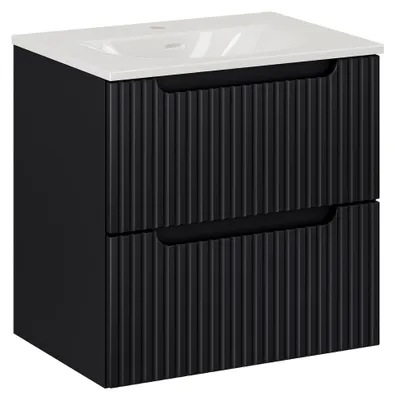 Image de Meuble de salle de bain Nova 60 cm – Noir mat – Meuble sous-vasque suspendu avec 2 tiroirs