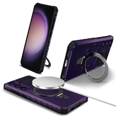 Produktbild von Für Samsung Galaxy S25 Hülle Magsafe Magnetisch Ring Ständer Schutzhülle, Dual Layer Handyhülle Lila