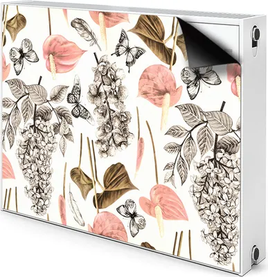 Produktbild von Magnet Radiator Magnet Mat Heizkörper Heizung Verkleidung Abdeckung 80x60 cm  - Blumen und Schmetterlinge