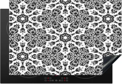 Produktbild von KitchenYeah© Herdabdeckplatte Muster - Schwarz und Weiß - Mandala , 78x52cm, Küche Deko, Glaskeramikkochfeld Herdabdeckung, Abdeckplatte fùr Kochfeld