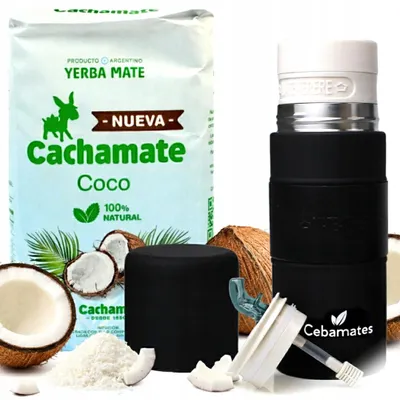 Imagen del producto de Kit de Yerba Mate de Coco Cachamate Coco 500g + Yerbomos 3 en 1 - Producto de Argentina