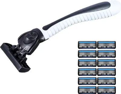 Produktbild von 6-Klingen Herrenrasierer, 3D rotierender Kopf, 12 Ersatzklingen, Präzisionsrasur, ergonomischer Griff, wasserdicht & langlebig, komfortabel & sicher