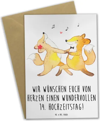 Produktbild von Mr. & Mrs. Panda neujahrskarte 14. Hochzeitstag Elfenbeinhochzeit - Weiß - Geschenk, Wandbild, herzlichen Glückwunsch, Klappkarte, Geschenke, hochzeitskarten, osterkarte