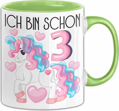 Produktbild von 3. Geburtstag Geschenk Tasse Becher Mädchen Tochter Geburtstagsgeschenk Einhorn Ich Bin Schon 3 (Grün)