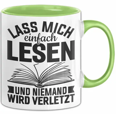 Immagine prodotto di Tazza da regalo per appassionati di lettura «Lasciami leggere e nessuno si farà male» (verde)