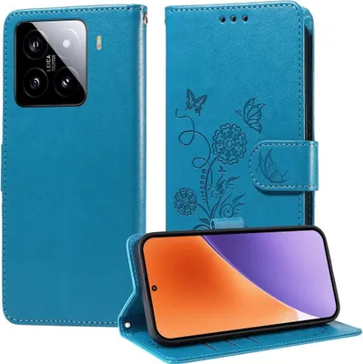 Produktbild von Mobigear Flowers  Xiaomi 15 Hülle Klapphülle Geldbörse - Blau