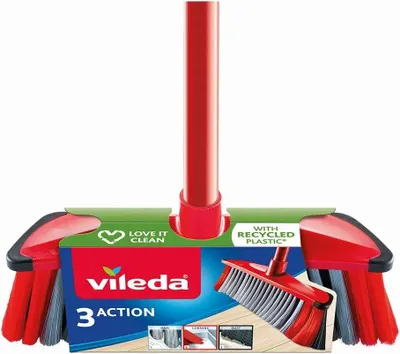 A Vileda broom with its packaging.