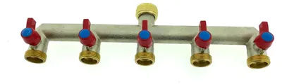 Produktbild von 5-Wege Messing Wasserhahn Wasserverteiler für 5 Geräte mit Absperrhahn