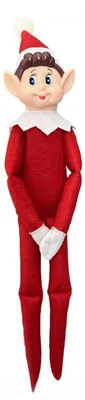 Rote Weihnachtselfenpuppe aus Filz mit weißem Kragen, weißen Fäustlingen und rotem Hut mit weißem Pompon