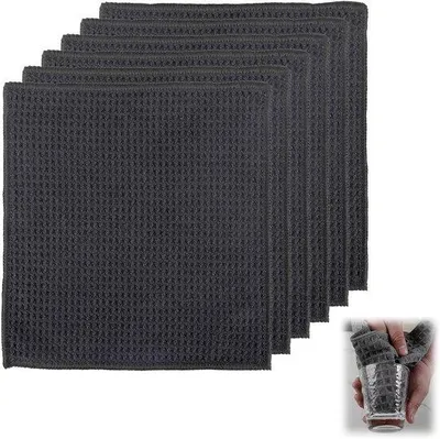 Imagen del producto de Uniqoos® Juego de 6 toallas de microfibra tipo waffle, 20x20 cm, color . Altamente absorbentes, sin dejar marcas y reutilizables, ideales para la cocina, cristales y automóviles
