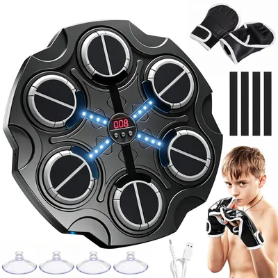 Zdjęcie produktu dla Maszyna do ćwiczeń bokserskich z Bluetooth i diodami LED, inteligentna maszyna do treningu bokserskiego, urządzenie do treningu bokserskiego montowane na ścianie, w zestawie rękawice, trening reakcji
