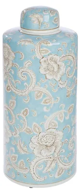 Produktbild von Gilde Deckelvase, zylindrisch, "Fayencen", Blumenmuster, Keramik, blau, VE 1, H. 44 cm, D. 18 cm 34860 4063387348604