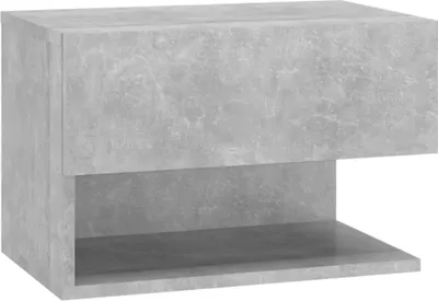 A single, concrete-gray bedside table with an open shelf and a drawer-like front.
