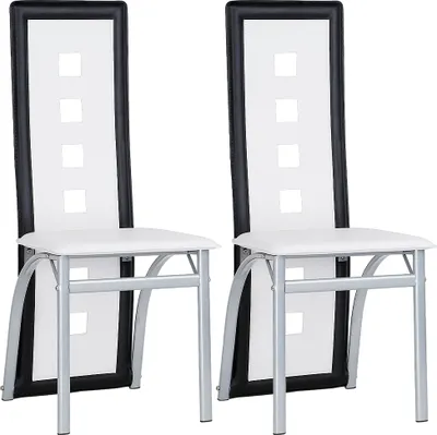 Image de WYCTIN Chaises de salle à manger 2 Set Chaise Chaise de cuisine Chaise de salle à manger Chaise de salon Similicuir à haut dossier Blanc-Noir