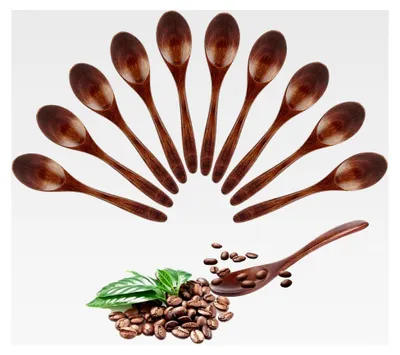 Produktbild von 10 Holzlöffel Esslöffel 14 CM Honiglöffel Suppenlöffel Langgriff Küchenutensilien Teelöffel Müslilöffel Küchenzubehör für Tee Kaffee Honig Zucker Gewürz Suppe Reis Mischen Rühren