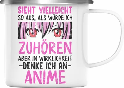 Produktbild von Trendation -  Anime Emaille Tasse Geschenk Spruch Emaille Emaille Tasse Geschenke Deko Anme Fan Sieht So Aus Als Würde Ich Dir Zuhören (Silber)