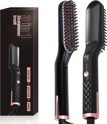 Produktbild von Welikera Glätteisen, Haarglätter Bürste, Bartglätter für Männer,3 in 1 Haarglätter Bürste, Keramik, 30s Schnelle Keramikheizung Glättungsbürste,Einstellbare Temperatur