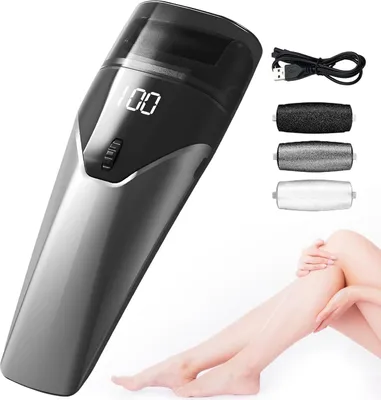 Produktbild von Hornhautentferner Elektrisch, Elektrisch Hornhaut Entfernen mit LED-Anzeige & Licht, Wiederaufladbares Pediküre Hornhautfeile Callus Remover mit 3 Ersatzwalzen für Fußpflege
