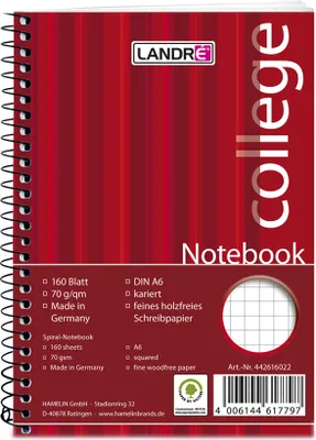 Obrázek produktu pro LANDR Notebook "college" DIN A6, 160 Blatt, kariert