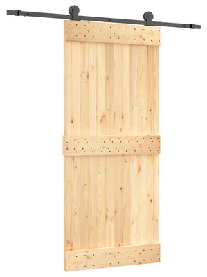 Image de Porte coulissante vidaXL, finition naturelle et noire, 90 x 210 cm, pin massif