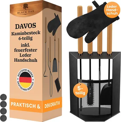 Produktbild von BLACK OAK Kaminbesteck "Davos" - Set inkl. Lederhandschuh