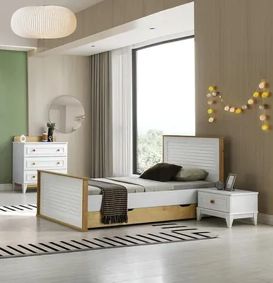 Obrázek produktu pro Set postel ložnice dětský pokoj set nábytek 3-dílný dřevěný set kompletní