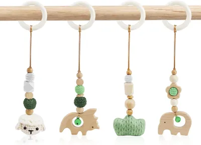 Produktbild von Baby Spielbogen aus Holz, 4-teilig, BPA-frei, für Wiege, Kinderwagen, Autositze, Babyspielzeug