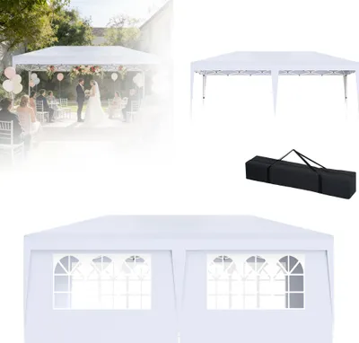 Produktbild von LZQ Faltpavillon 3x6 m, UV-Schutz, Wasserdicht, Höhenverstellbar, Gartenzelt mit Tasche, Faltbares Partyzelt, Weiß