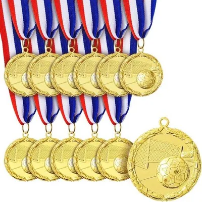 Productafbeelding van Gouden Voetbalmedailles 12-Pack - Metalen Medailles voor Teamdeelname en Feestgunsten