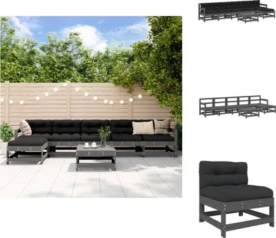 Produktbild von vidaXL 7-tlg. Garten-Lounge-Set mit Kissen Grau Massivholz -  Gartenmöbel-Sets