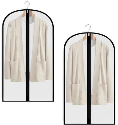 Image de Ibenzoa® : Housse de protection pour vêtements, dimensions 60 x 120 cm, lot de 2, imperméable et respirante, transparente avec fermeture éclair, idéale pour les manteaux et les robes, lavable