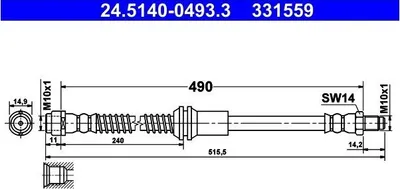 Produktbild von ATE 24.5140-0493.3 Bremsschlauch Vorne passend für MERCEDES-BENZ GLK (X204)