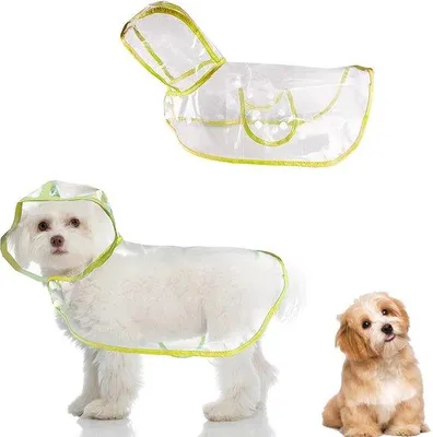 Produktbild von Ibenzoa® Regenjacke für Hunde – wasserdichter, verstellbarer Poncho mit Kapuze, Gelb, für kleine & mittelgroße Hunde (Hals 35 cm, Brust 36–42 cm, Rücken 26 cm)