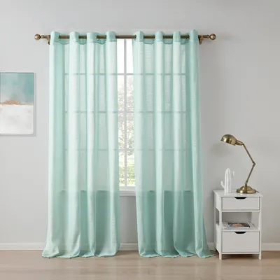 Obrázek produktu pro sada 2 průsvitných voálových záclon s očky Průhledná optika Záclona z voálu Polyester Eyelet Scarf Transparentní obývací pokoj Okenní šála pro ložnici (140 * 160 cm, světle modrá)