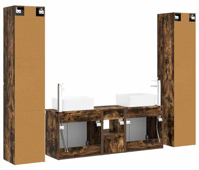 Immagine prodotto di Set di mobili da bagno, 5 pezzi, legno di quercia affumicato, dimensioni 33 x 34,5 x 160 cm