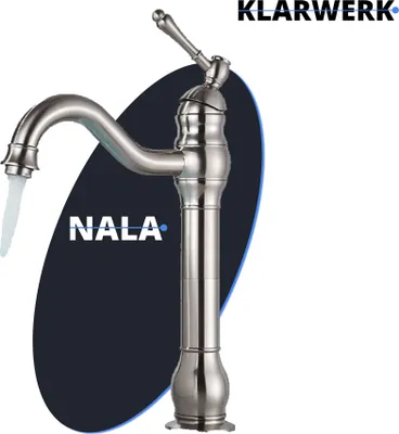 Produktbild von KLARWERK® NALA | Vintage Hotel Gastro Silber gebürstet hohe Badarmatur | Edelstahl Wasserhahn für hohe Waschbecken | Mischbatterie 2 Anschlüsse