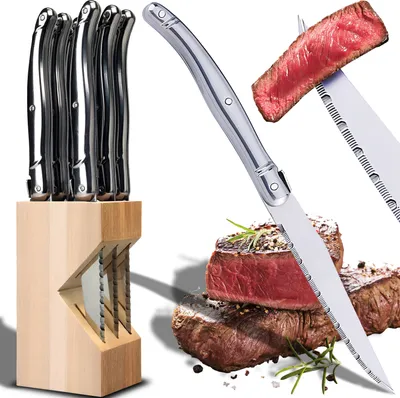 Produktbild von Steakmesser 6-tlg Set Kochmesser Messer Küchenmesser Laser Muster Scharfes Japanisches Santokumesser Hackbeil Schneiden Allzweckmesser Retoo