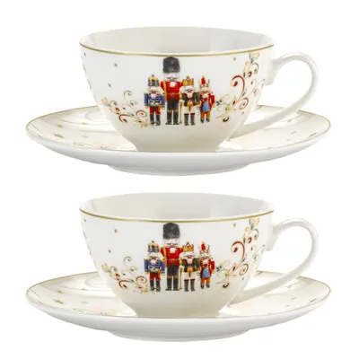 Produktbild von Weihnachtstassen SET Porzellan mit Untertassen 2 Kaffeetassen Becher 350 ml